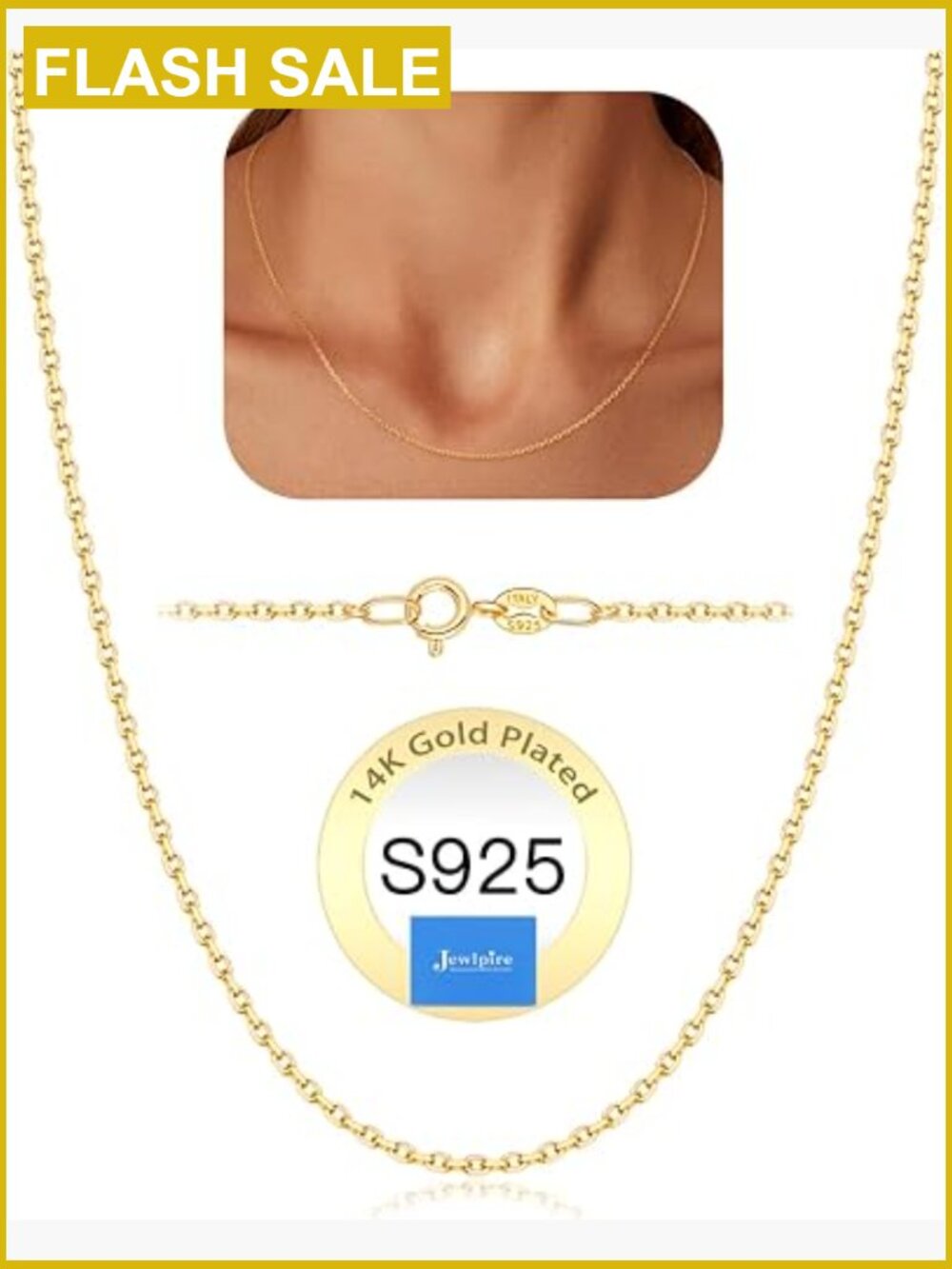925 Sterling Silver Gold Plated Cable Chain Necklace 20 Inch